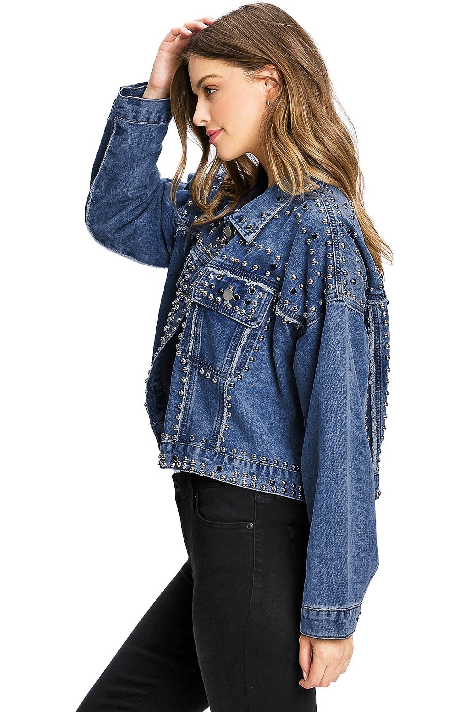 Womens Vintage Wash Cropped Denim Jacket Hand Studded Heavy - Etsy