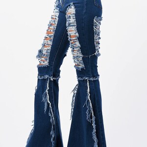 High-rise Bell Bottom Jeans With Heavy Distressing, Unique Boho Flare ...