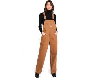 Lana Roux Womens 90s Retro Revolt Look Utility Denim Multi Pocket Bib Twill Jumpsuit, Soft Everyday Overalls