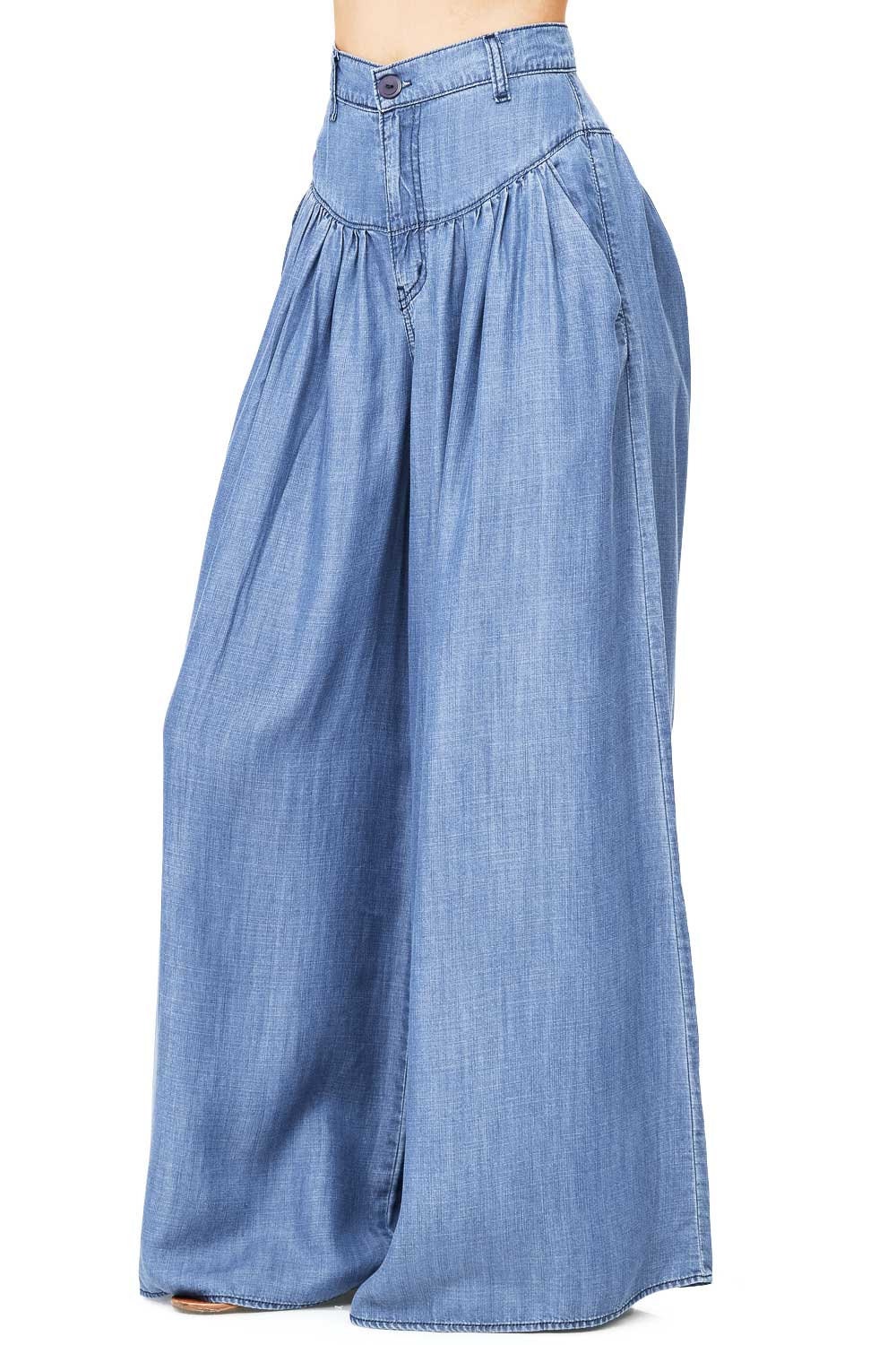 Super Wide-leg Pleated Chambray Tencel Pants With Pockets - Etsy