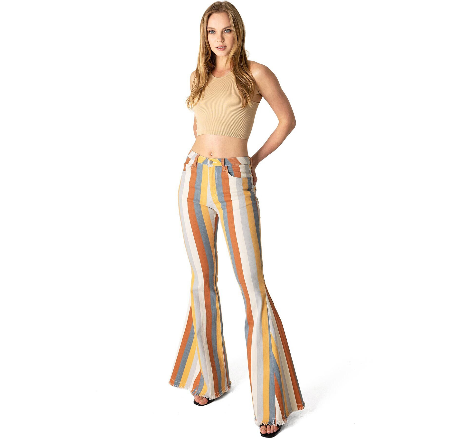 Boho Striped Flare Pants For Women Vintage Ethnic Style With High Elastic  Waist, Soft Stretch And Indiana Bell Bottom From Mrstang, $28.93