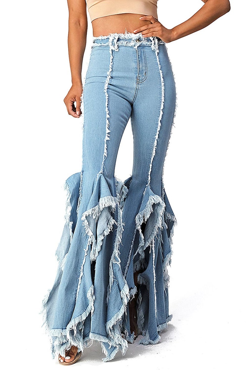 Unique Festival Ruffle Ripped Denim High Rise Jeans Carnival - Etsy