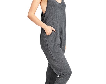 Soft French Terry Comfy Lounge Jumpsuit Cropped Slouchy Baggy