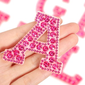 Hot Pink Crystals Rhinestone Hierro en apliques parche de letras • Adhesivo individual, bricolaje, regalo nupcial, chaqueta de mezclilla, artesanías de bricolaje