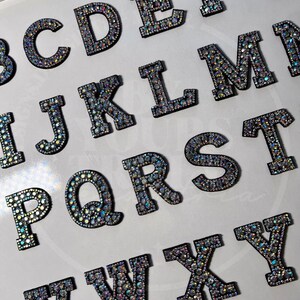 Letras Rhinestone Iridescent Rhinestone Iron on Letter Patch: Black AB Crystals - Etsy