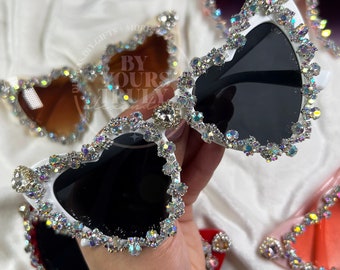 Austrian Swarovski AB Crystals Hearts Sunglasses Cream Heart AB Swarovski Crystal Bow Sunglasses - Etsy main image 4