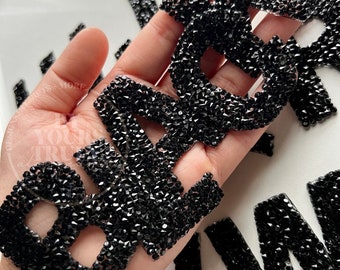 Black Rhinestone Iron On Letter Patch: DIY Denim Jacket Applique