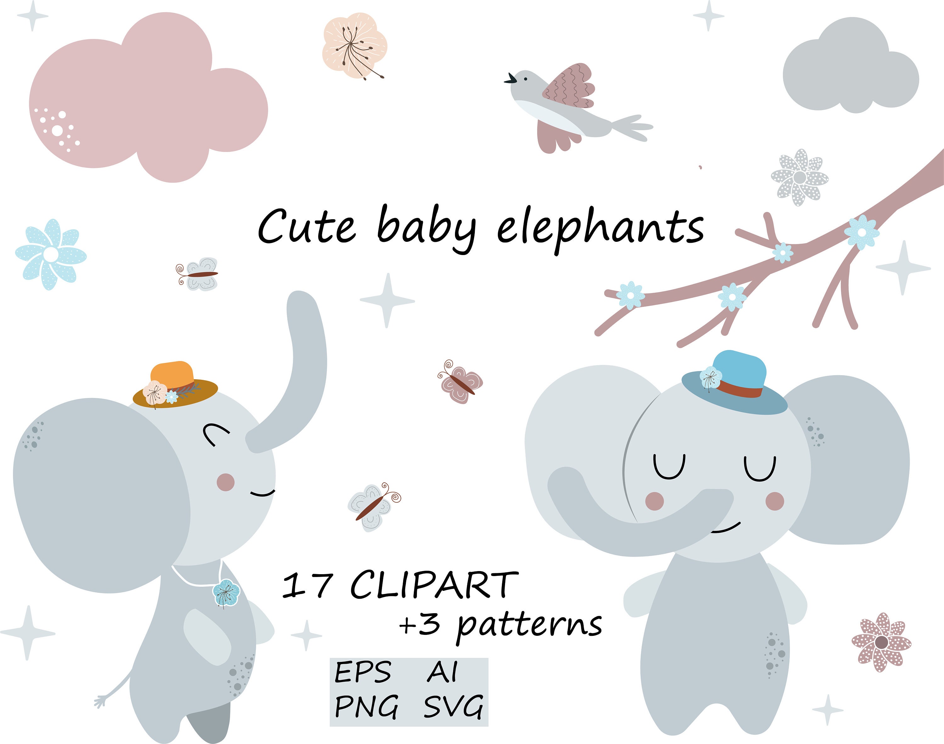 Elephant svg baby nursery home decor and seamless pattern | Etsy