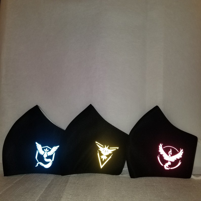 Pokemon Go Black Face Mask With Reflective Red Blue Or Yellow Etsy