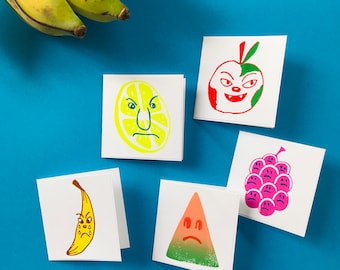 Rotten Fruit Cards // Bundle // 5 Reduction Linocut Print Greeting Cards