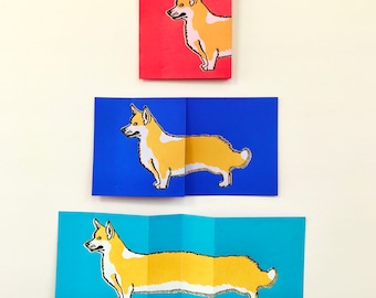 Long Bois // Corgi Linocut Greeting Card // Reduction Print