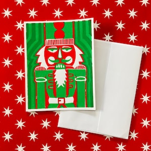 Nutcracker Christmas Card // Two Colour Linocut