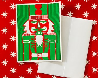 Nutcracker Christmas Card // Two Colour Linocut