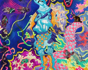 Elastic / Original Mixed Media Painting / Large Size (18"x14")