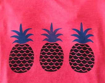 Pineapple Block Printed T-Shirt Red // Ladies Small // 100% Cotton