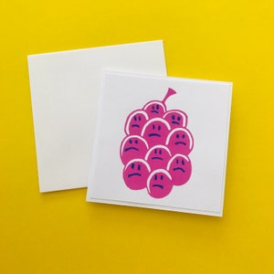 Uva acida // Stampa riduzione linoleografia // Biglietto di auguri di frutta marcia // 3&quot;x3&quot;
