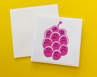 Sour Grapes // Linocut Reduction Print // Rotten Fruit Greeting Card // 3”x3”