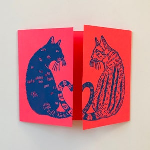 Love Cats Block Printed Valentines Day Card // Gatefold image 4