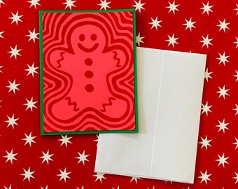 Gingerbread Man Christmas Card // One Colour Linocut