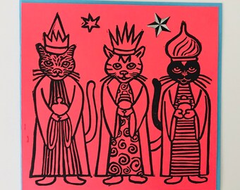 We Three Cats — Cat Christmas Greeting Card