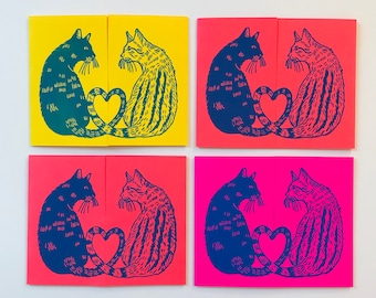 Love Cats Block Printed Valentine’s Day Card // Gatefold