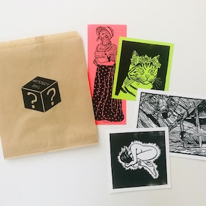 Mystery Bag // 4 Linocut Prints image 1