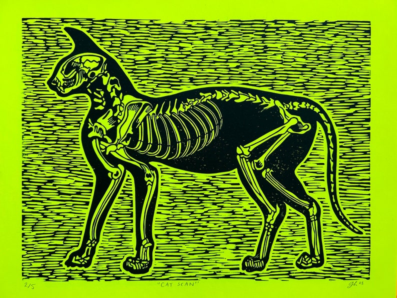 Cat Scan // Original Linocut Print // Available in 5 Colours image 2