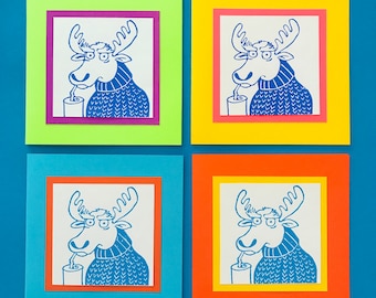 Moose Juice // Linocut Print Greeting Card