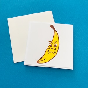 Banana Tears // Linocut Reduction Print // Rotten Fruit Greeting Card // 3”x3”