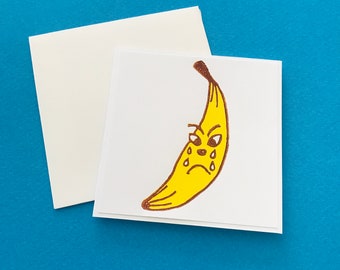 Banana Tears // Linocut Reduction Print // Rotten Fruit Greeting Card // 3”x3”
