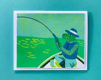 Crocman Father’s Day Card // Linocut Reduction Print