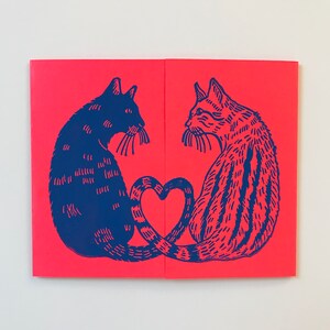 Love Cats Block Printed Valentines Day Card // Gatefold image 3