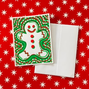 Gingerbread Man Christmas Card // Two Colour Linocut