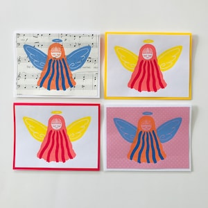 Angel Three Colour Linocut Christmas Card
