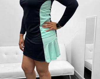 2 pc set Pickleball Golf Tennis Running Skort & Shirt Set Navy and mint Tennis Skort Sports Skirt