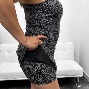 2pc set Pickleball Golf Tennis Running Skort Black Paisley Print Set Tennis Skort Sports Skirt