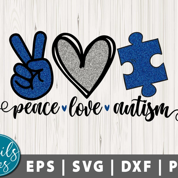 Peace love Autism Svg, Peace Love Autism Png, Sublimation Png, Blue Silver Autism Awareness png, Autism Awareness Digital Download for shirt
