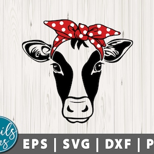 雌牛 SVG PNG EPS DXF バンダナをつけた牛 SVG 牛の頭のバンダナ SVG 牛 SVG 牛のバンダナ SVG 牛の顔 SVG 雌牛をお願いします SVG Cricut シルエット