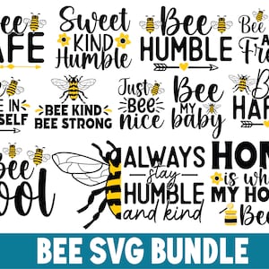 Bee Bundle SVG, pszczoła szczęśliwa SVG, pszczoła miła SVG, szlaki pszczół SVG, cytat pszczół SVG, powiedzenia pszczół SVG, wieniec pszczół SVG png plik cięty Cricut sylwetka