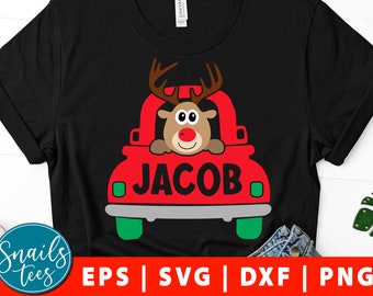 Weihnachten Lkw Svg Eps Dxf Png Boy Reindeer Svg Kinder Svg Vintage Lkw zurück Svg Santa Hut Clipart Monogramm Svg schneiden Dateien für Cricut Cameo