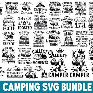 Paquete SVG de camping, SVG de vida de camping, SVG de campista feliz, Diseño SVG de camping, SVG de camiseta de camping, SVG de senderismo, Archivos de corte PNG de silueta de Cricut