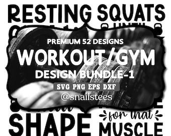 Plus de 50 images de fitness ultimes au format PNG, lot de design, lot de SVG, citations de sport amusantes au format PNG, citations de motivation puissantes et graphismes audacieux pour t-shirts de sport, fitness