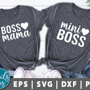 Boss Mama / Mini Boss SVG Cut File png dxf Madre e hija svg mami y yo svg camisas a juego mamá cortar silueta de archivo Cricut Cameo