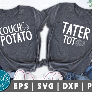 Couch Potato Tater Tot Set de 2 svg png dxf Son Daughter svg Sublimaation Mamá vida svg mamá y niño svg mamá cortar silueta de archivo Cricut Cameo