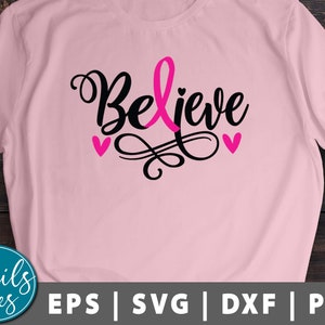Geloof SVG Png Dxf Borstkanker Bewustzijn svg Roze lint Svg Strijd Kanker svg Hart Beat Svg Kanker shirt Svg gesneden bestand Cricut Silhouette