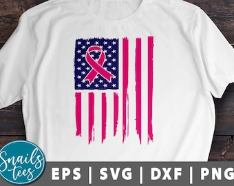 Pink Ribbon USA Vlag svg Png Dxf Borstkanker Bewustzijn Svg Grunge Vlag svg Roze Lint SVG Borstkanker svg gesneden bestand Cricut Silhouette