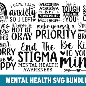Pacchetto SVG sulla salute mentale, SVG positivo, SVG ispiratore, SVG motivazionale, consapevolezza della salute mentale, SVG sulla speranza, file di taglio Cricut silhouette