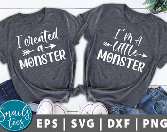 Ho creato un set mostro di 2 svg png dxf Mamma, Figlio Figlia svg Camicia abbinata svg Mamma Baby svg Sublimation Design taglio file silhouette Cricut