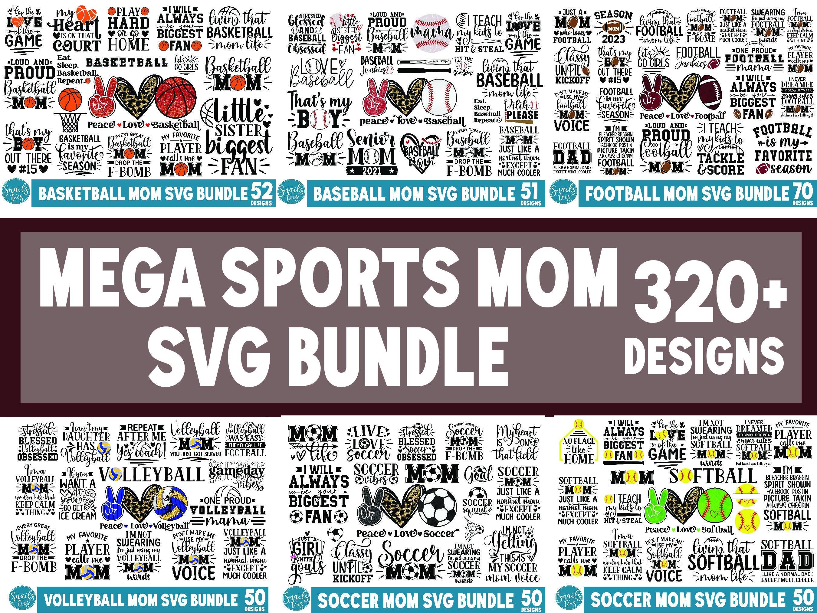 MEGA Mother's day Svg Bundle, 320+Sport Mom SVG, Momlife, Football, Volleyball, Basketball, Softball, Soccer, Baseball, Tennis, Sport SVG