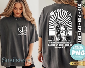 God faalt nooit christelijk png, Jesaja 41:10 christelijk ontwerp, schrift png, vrees niet png, redding T-shirtontwerp, hand van God png, psalm
